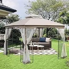Patio Gazebo 10x12, Heavy Duty Soft Top Gazebos, Double Roofs, Anti-UV Privacy Curtains & Netting