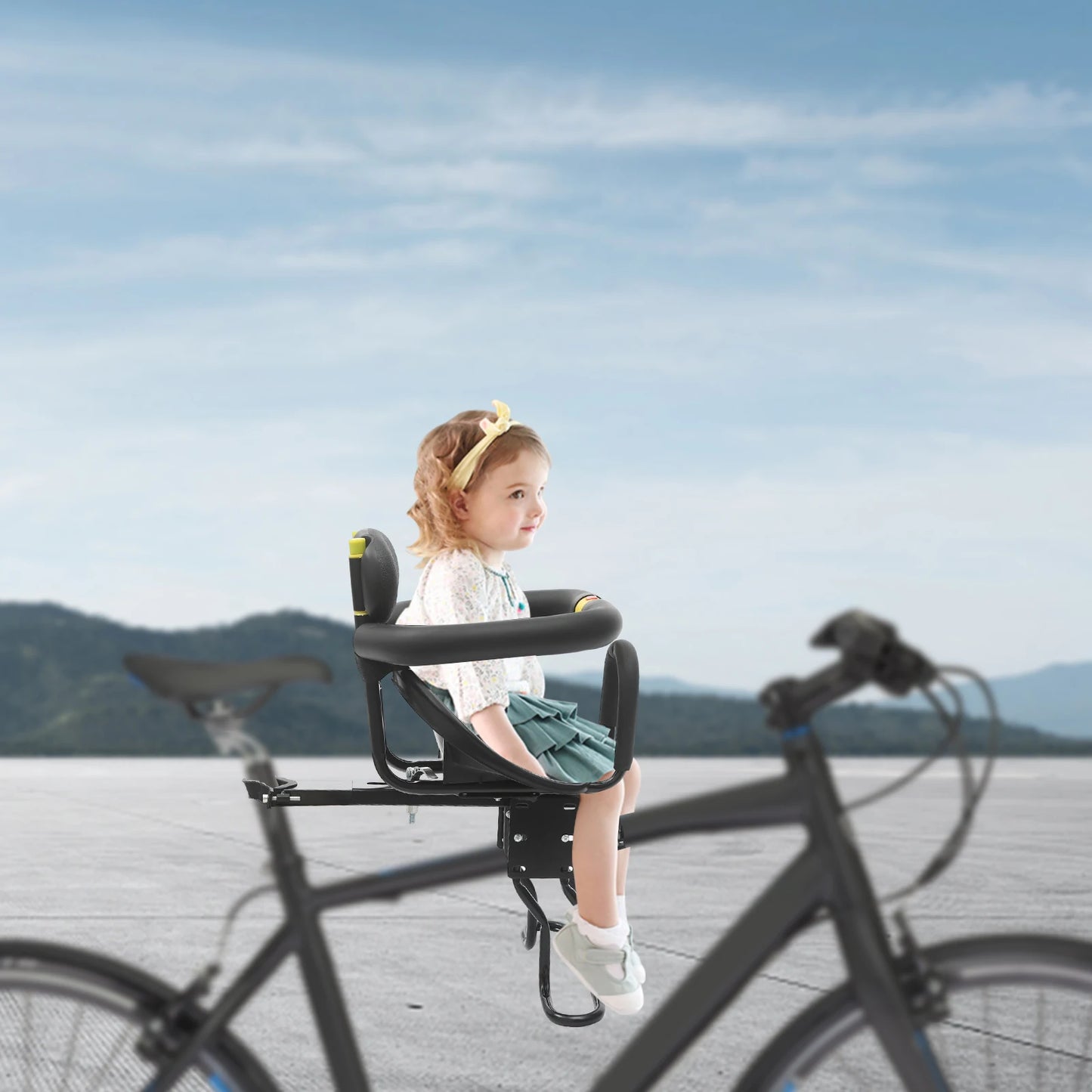 Black Child Bike Seat,Universal Front-mounted ,Adjustable ,Max 35kg Load Capacity