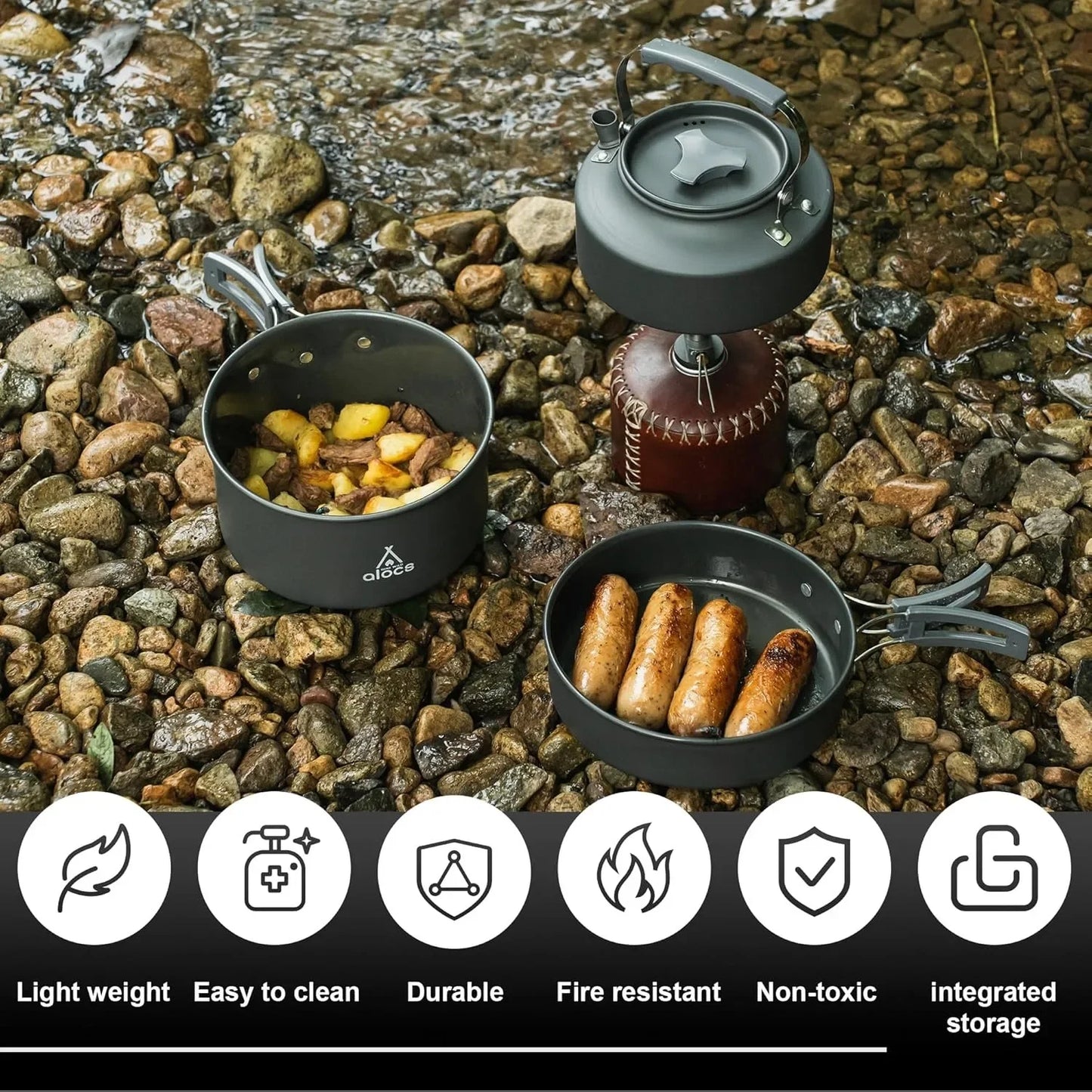 Camping Cookware, Portablewith Accessories, Camping Gear