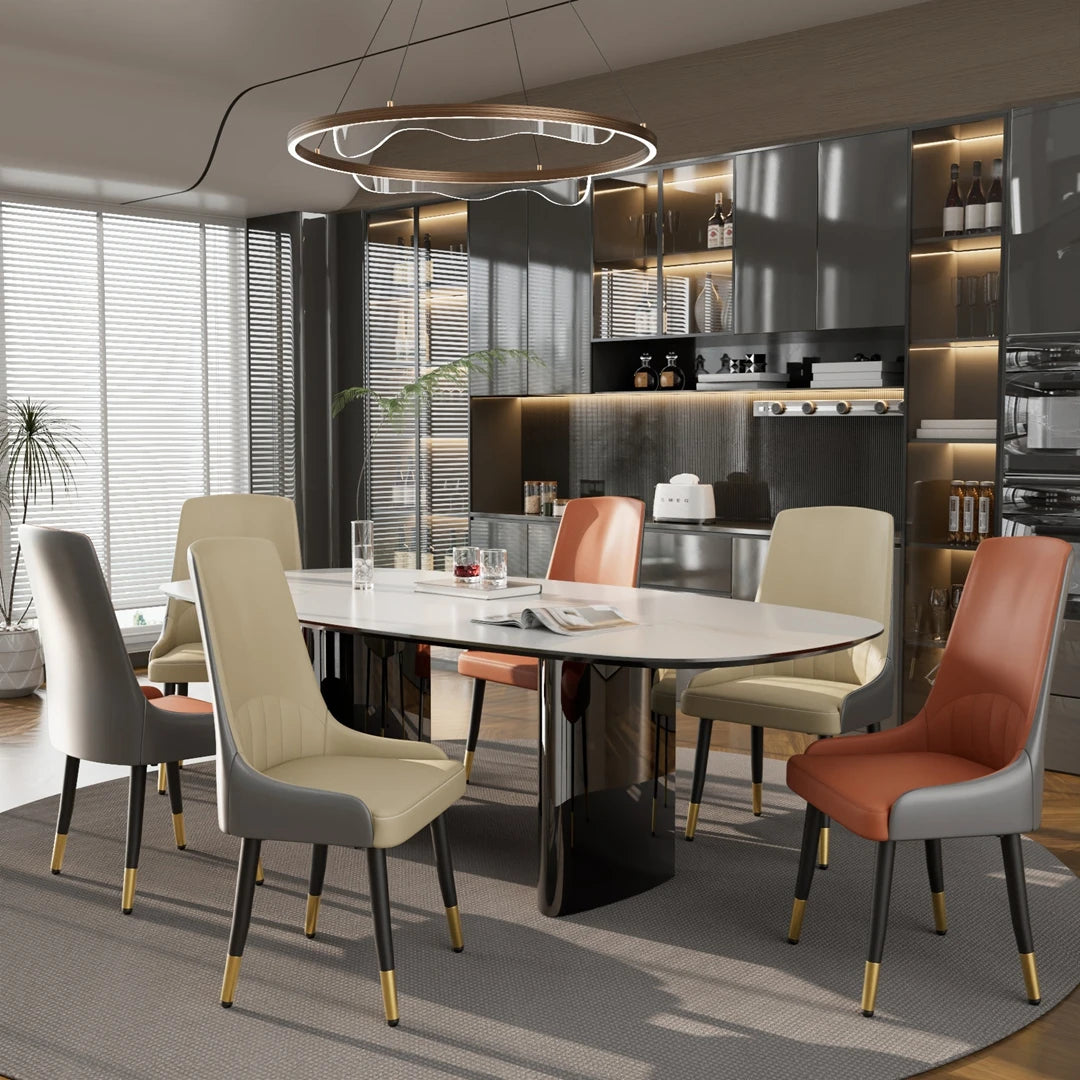 2-Piece Microfiber-Silicone Leather Dining Chairs, Modern Metal Legs Accent Chair for Living/Dining
