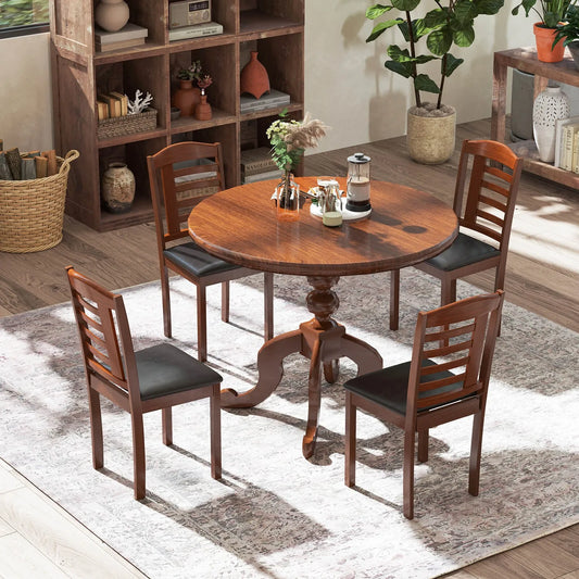 Dining Chair Set of 2 with Faux Leather Upholstered Seat & Rubber Wood Frame (no table)