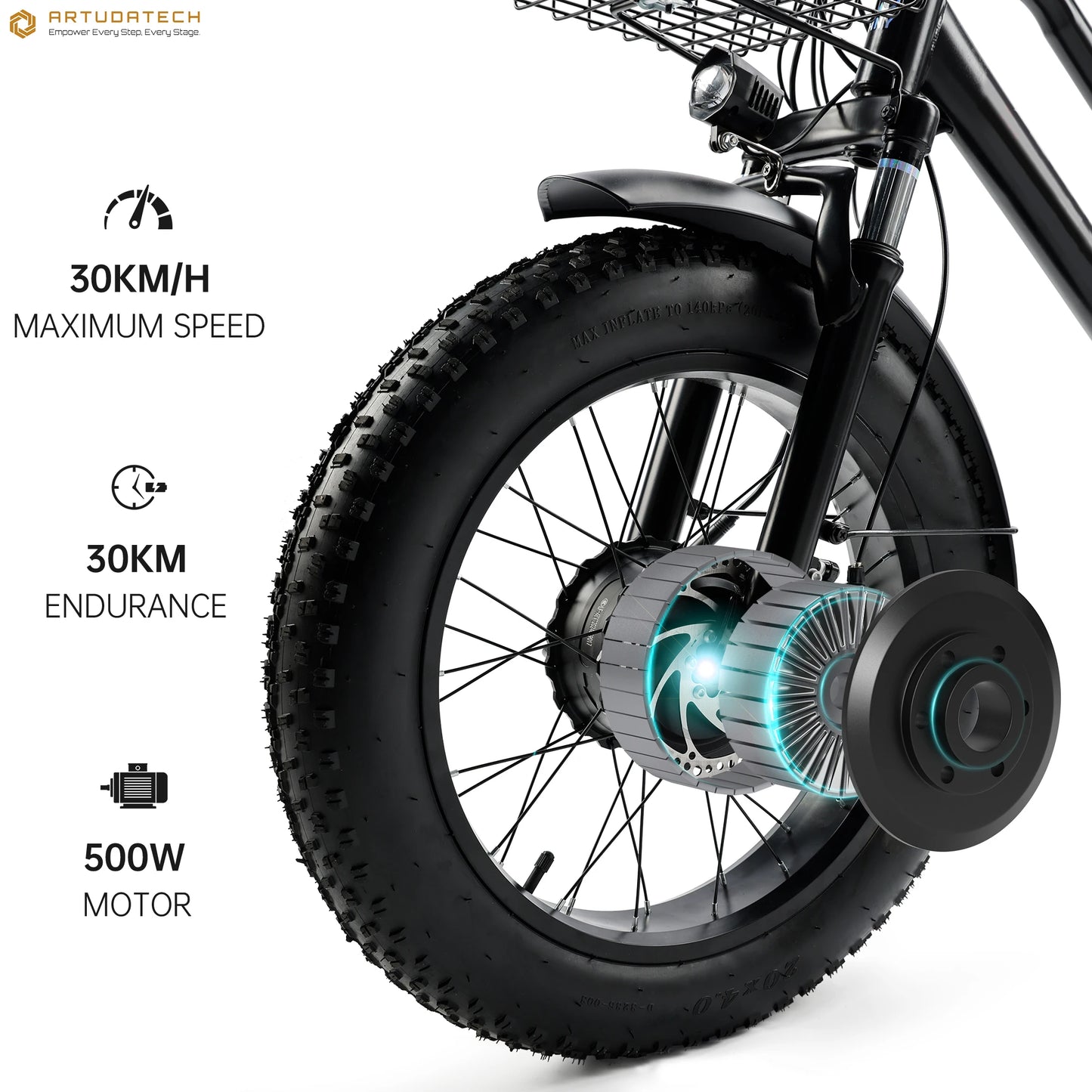 Artudatech 500W 48V 13A Electric Snow Tricycle 3 wheel e-bike 4.0 Fat Tire Tricycle