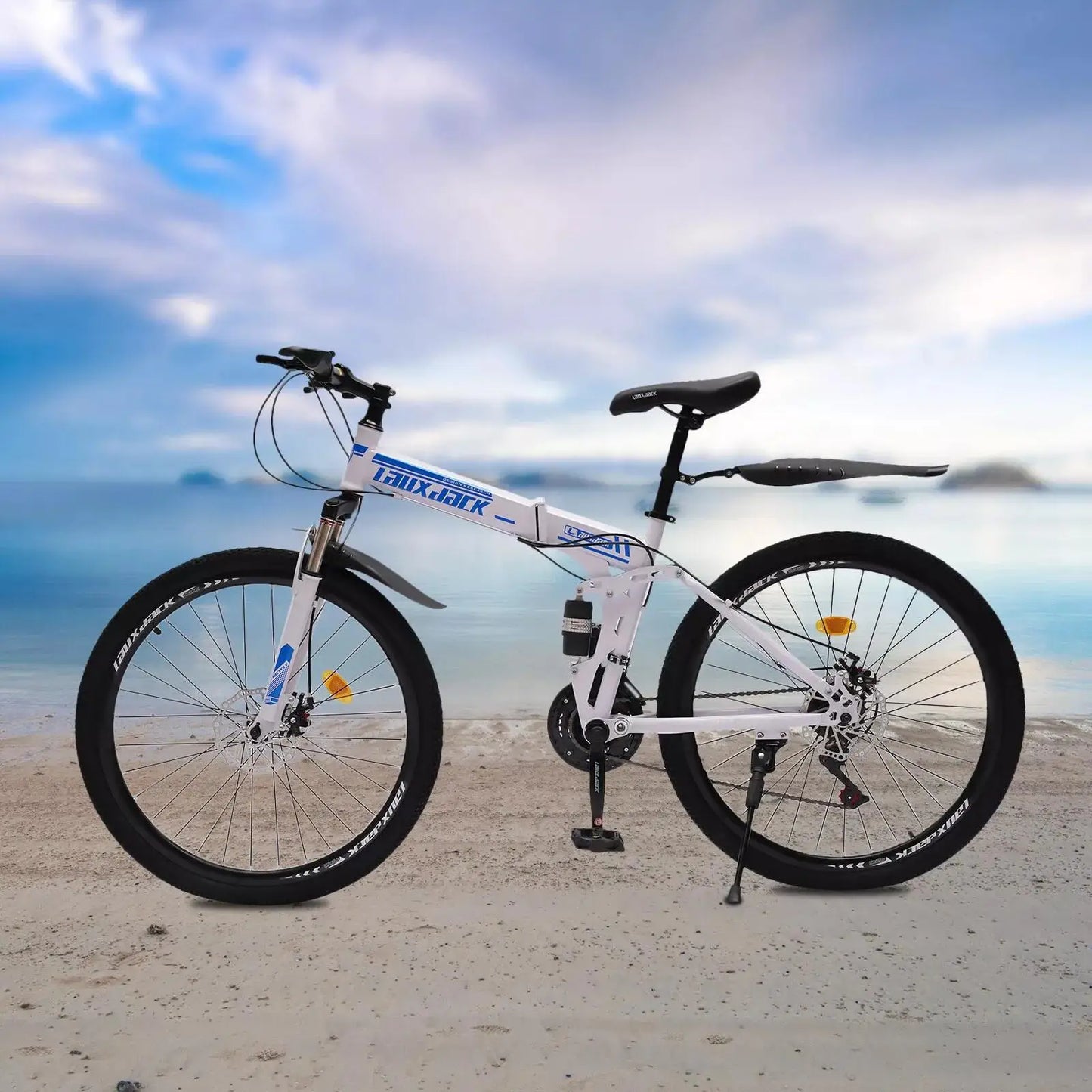 26" Folding Mountain Bike Top Spec | 21-Speed Blue/White MTB | Dual Disc Brakes | Ultimate Commuter & Trail Bike