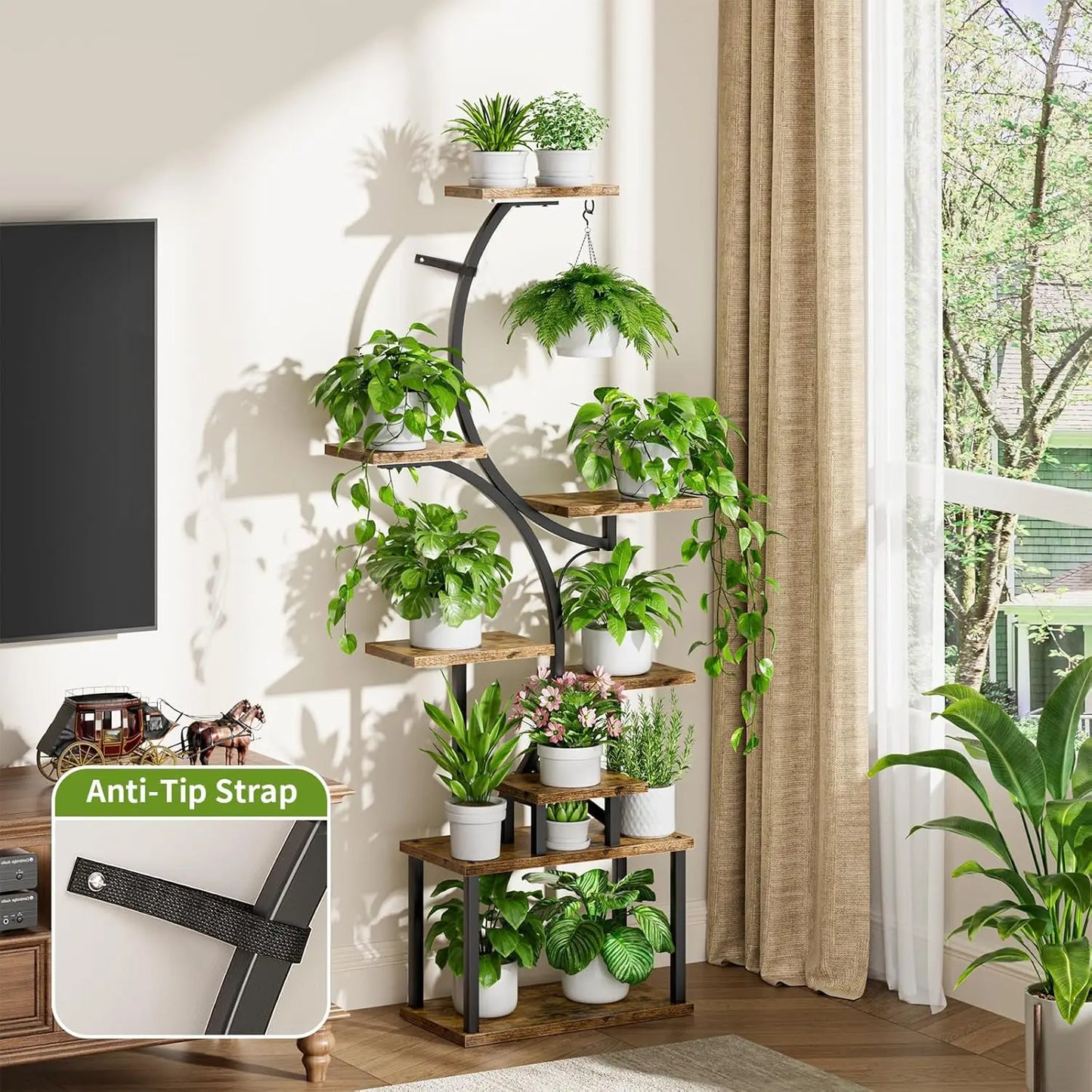 Indoor Plant Stand Grow Lights 62 Inch Tall, 8 Tier Lighted Corner Shelf Plants,flowers