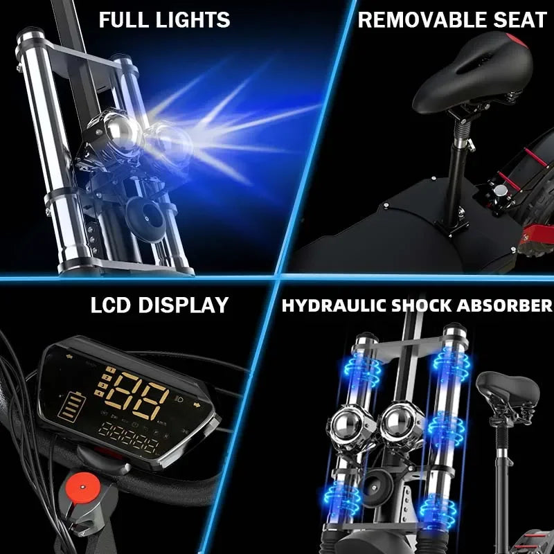 1200W 2400W 6000W Commuter Seat Adults Electric Scooter 48V/72V 10 inch Tubeless Off Road Tire,LCD