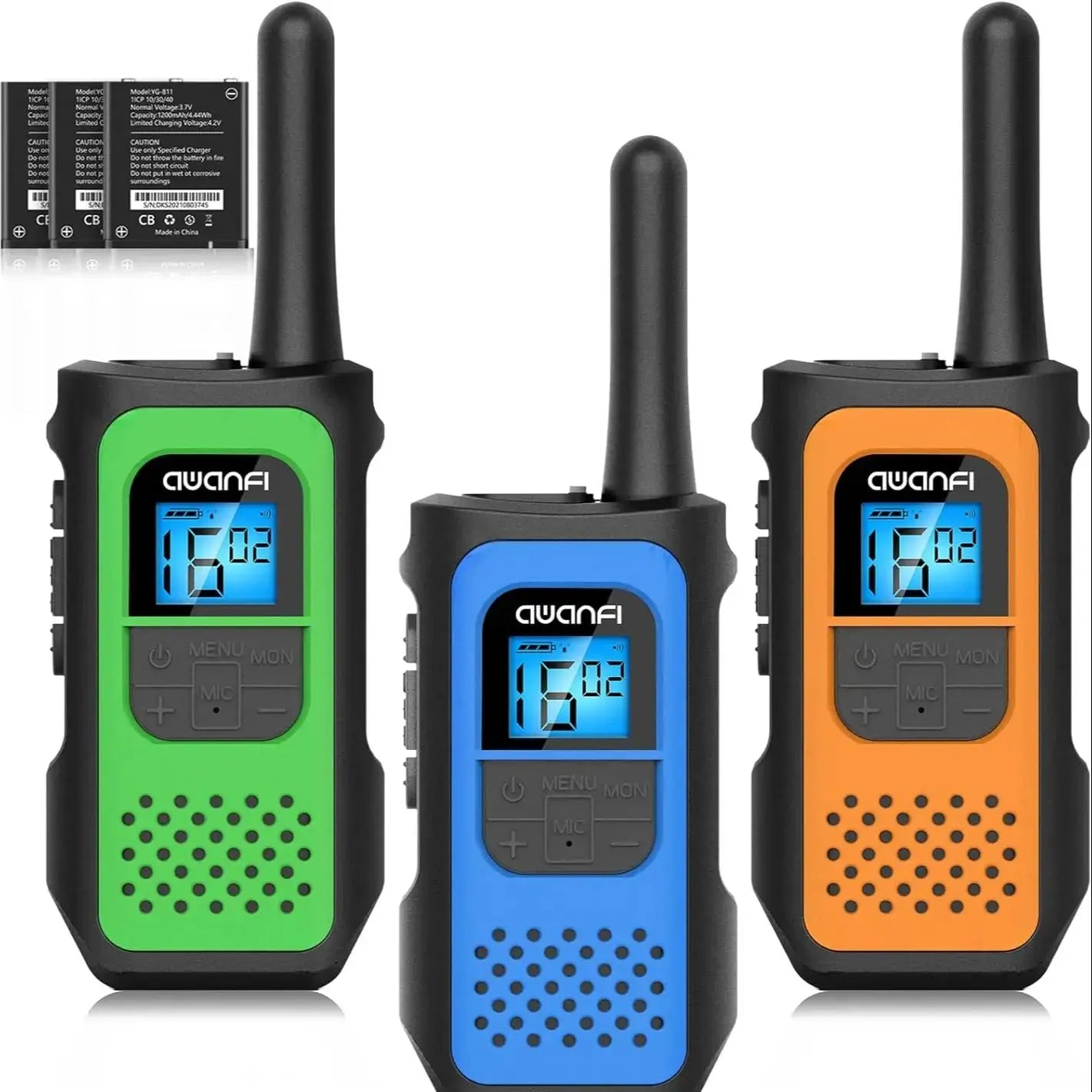 Walkie Talkies 3 Pack Rechargeable,1200mAh Li-ion Battery,Kids, Walky Talky,Camping