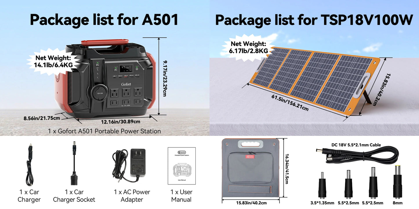A501 Portable Power Station 540Wh 500W Pure Sine Wave Solar Generator, 100W Solar Panel Complete
