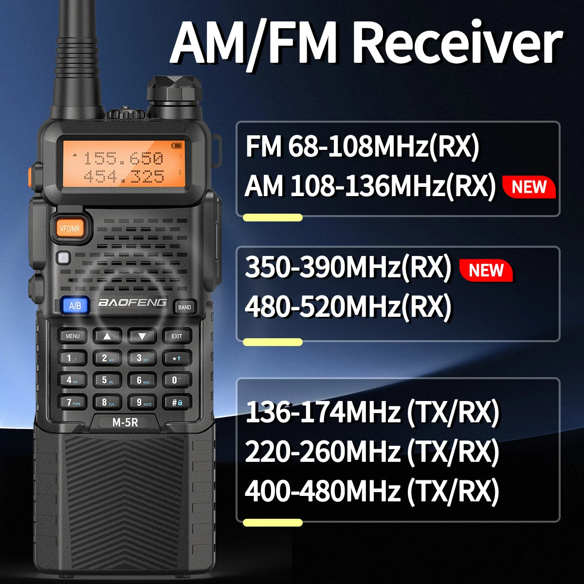 2X BAOFENG M-5R 8W Walkie Talkie 3800mAh Battery Multi Band AM Type-C USB Copy Upgraded
