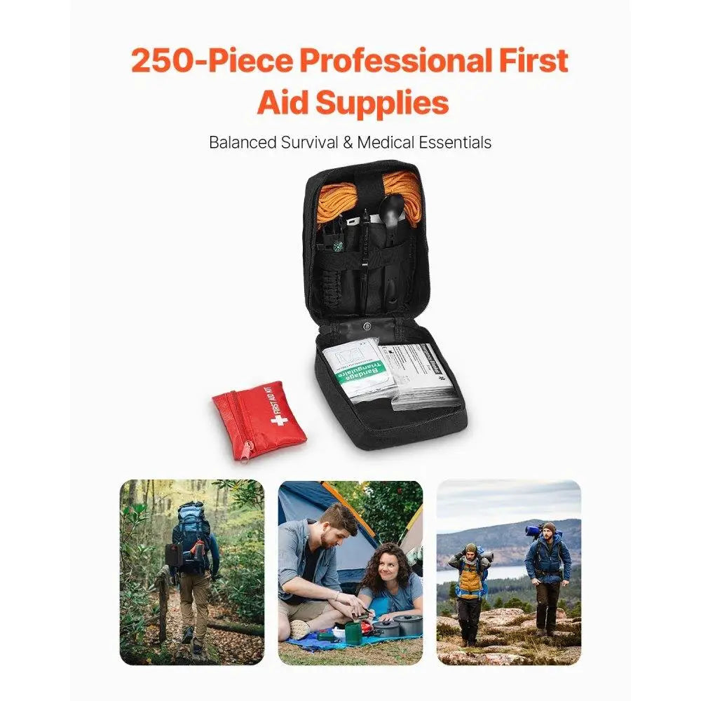 Survival First Aid Kit 250 Pieces Emergency Medical Trauma Bag for camping and Home Use