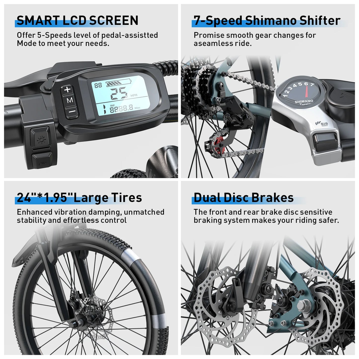 26" 24" E- Mountain Bike for Adults 36V 374Wh/468Wh Battery, 500W Motor, 21-Speed Gears , 30-Mile
