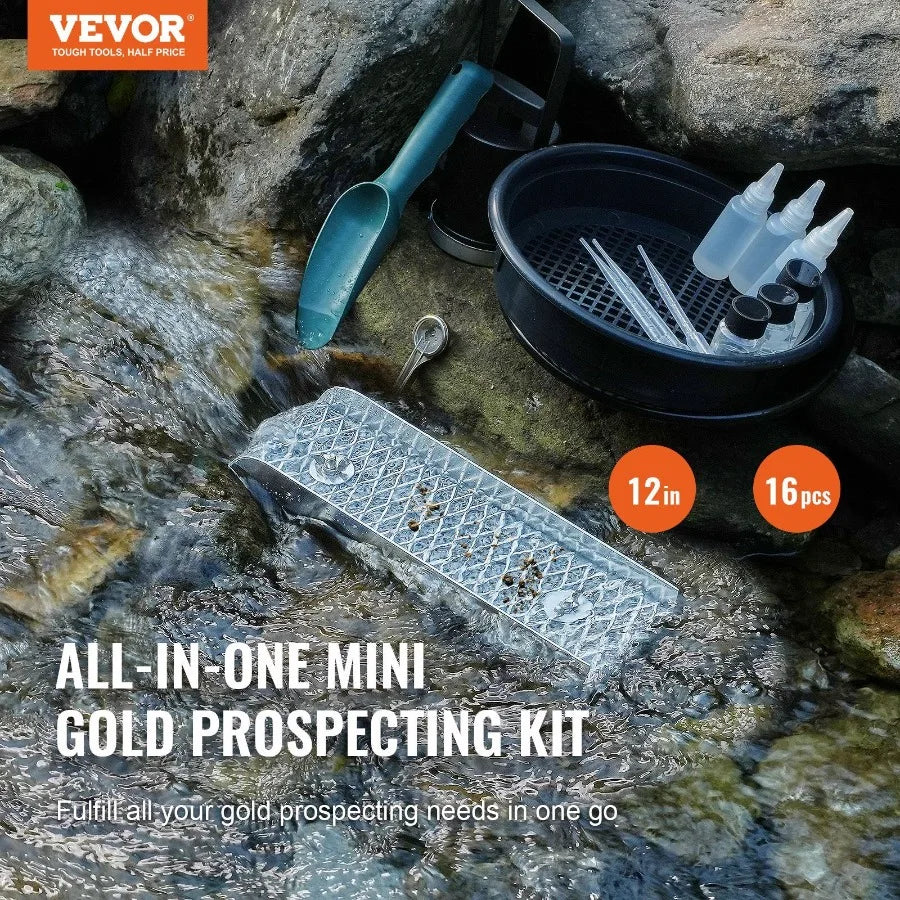 Mini Sluice Box Gold Panning Kit 12inch Aluminum Alloy 16 PCS Gold Prospecting Kit