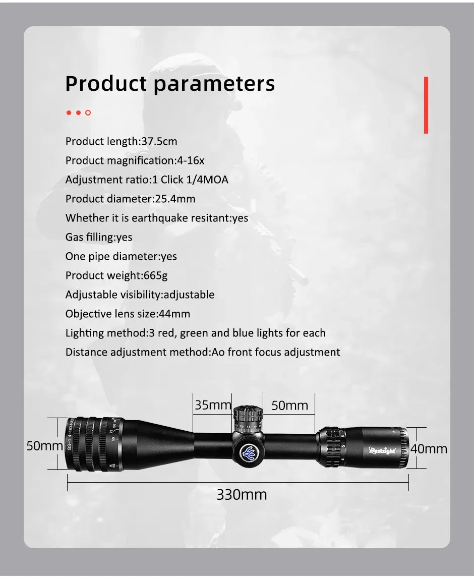 Tactical 4-16x44 AOE Riflescope Tactical Red Green Illuminated Sight Sniper