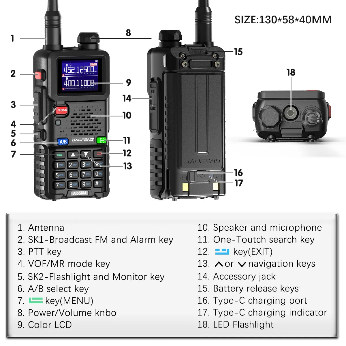 2PCS AR-5RM Multi Band Walkie Talkie,10W Wireless Copy Frequency 999CH 2500mAh UV-5RH Long Range Ham