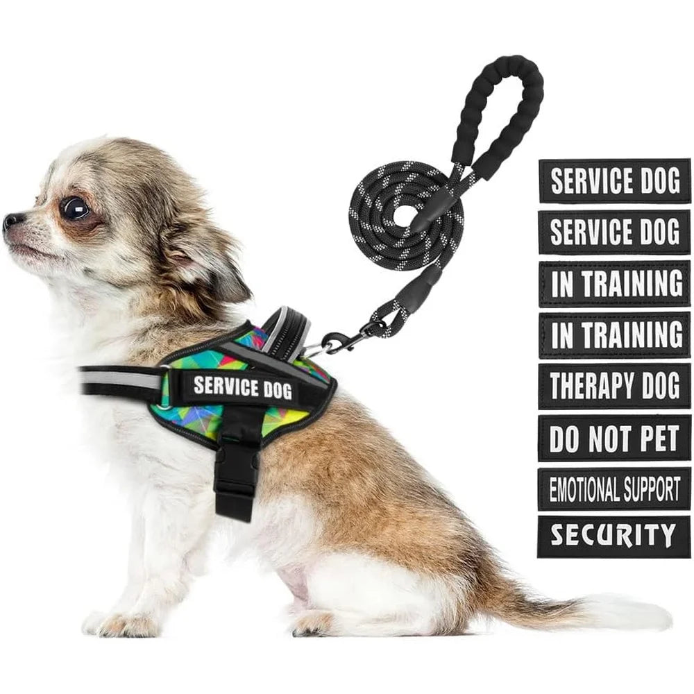Service Dog Harness Reflective No Pull 10 Patches Multi Color Training Vest Lightweight Small to XL