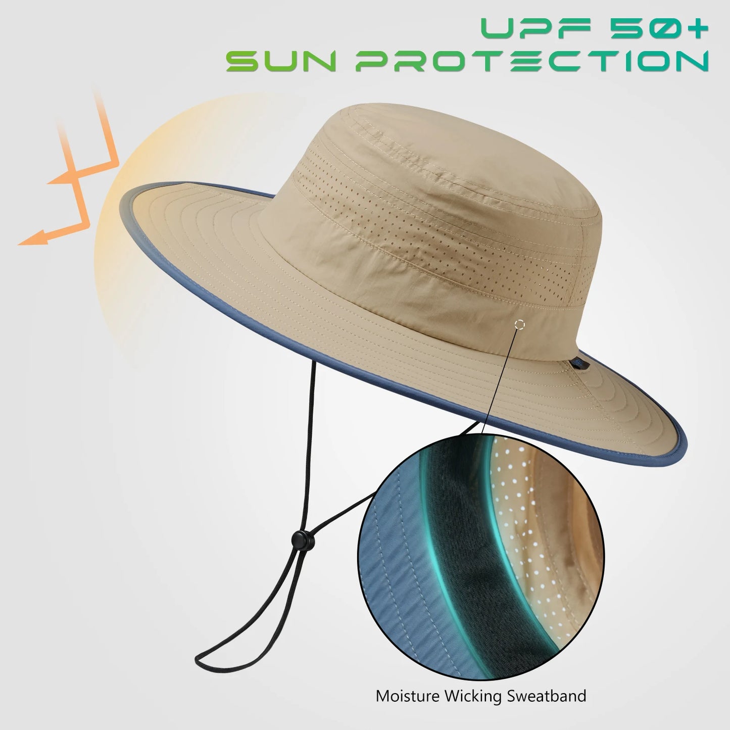 UPF 50+ Foldable Brim Water-Resistant Sun Bucket Hat with Perforated Mesh Adjust for Men Women