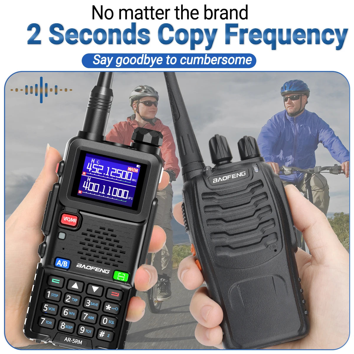 2PCS AR-5RM Multi Band Walkie Talkie,10W Wireless Copy Frequency 999CH 2500mAh UV-5RH Long Range Ham