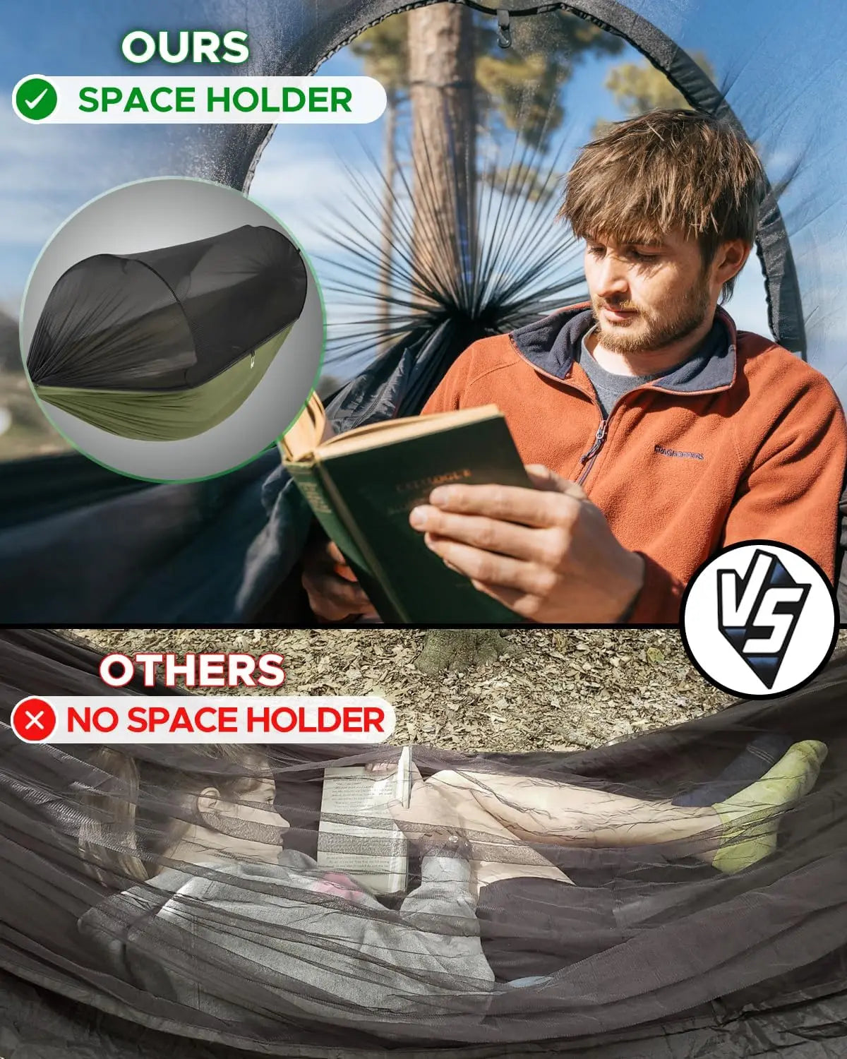Camping Hammock with Net - Double&Single Hammock,House-Like Net- Easy Setup & Pack, Lightweight