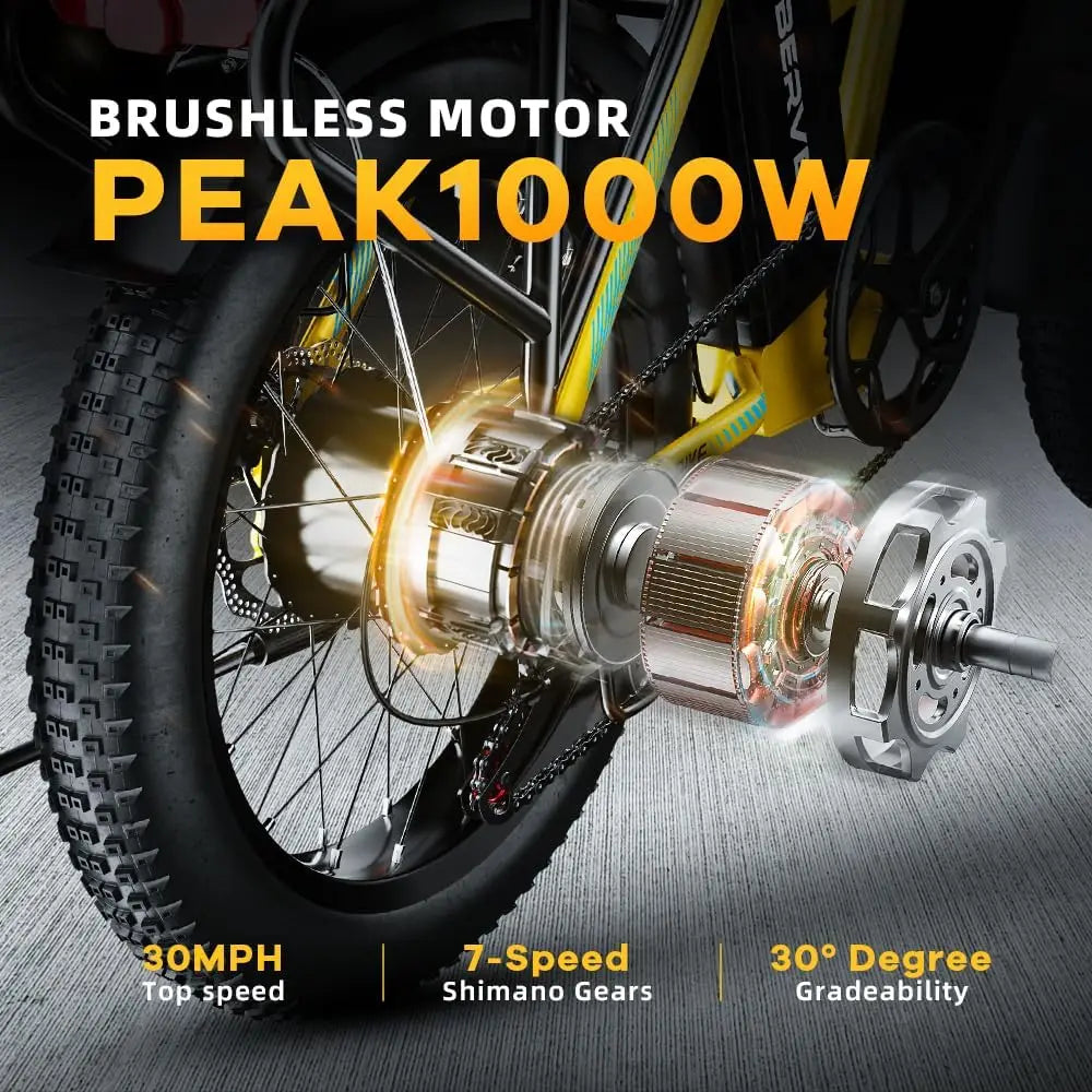 1000W Folding Electric Bike,48V 20.8AH Removable Battery ,30+MPH,80 Miles Max Range, 20" Fat Tire