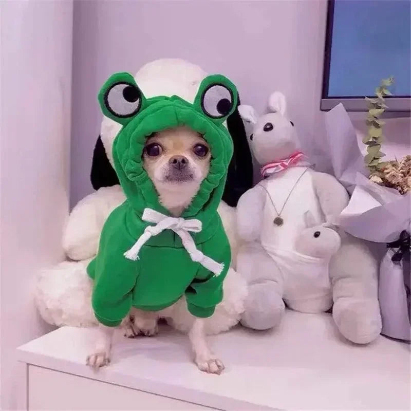 Dog Frog Costume, Dog Hoodies Warm Puppy Autumn Winter Apparel Jumpsuit with Eye Hood