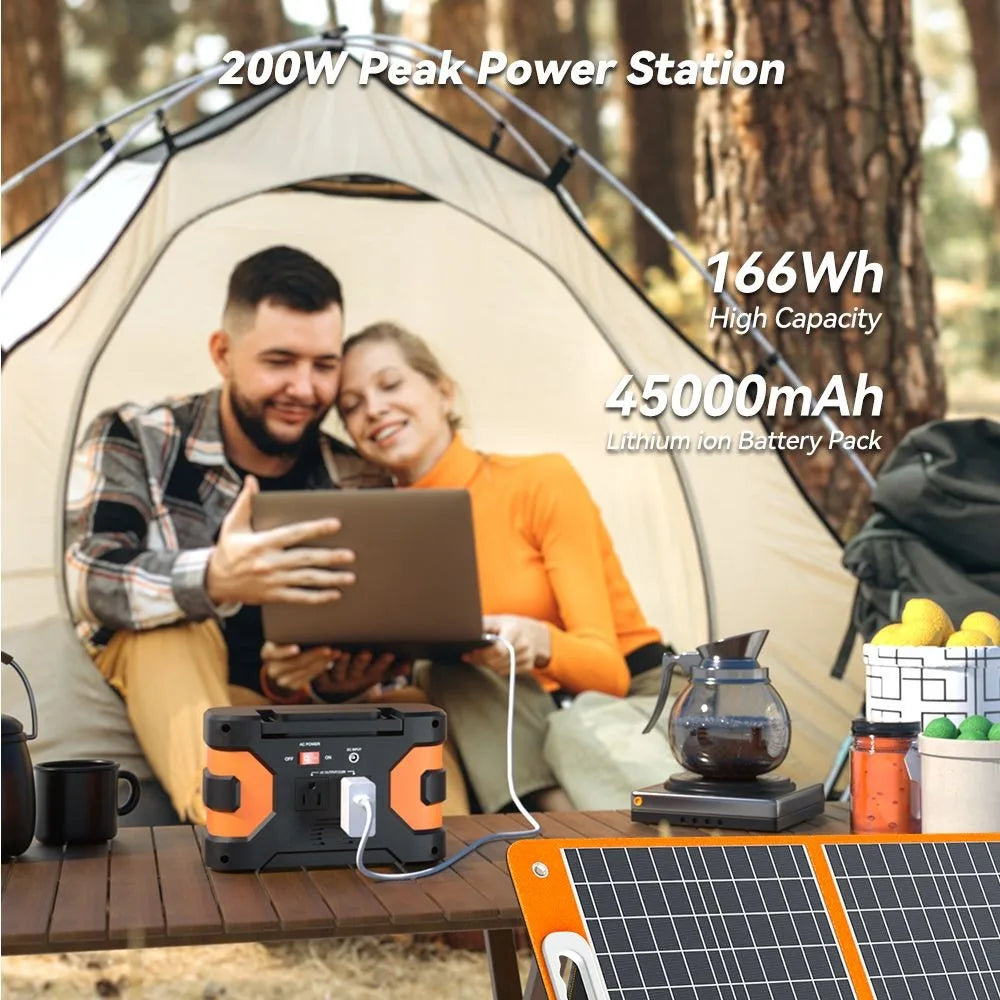 200W Peak Power Station, CPAP Battery 166Wh 45000mAh 60W 18V Portable Solar Panel,Foldable