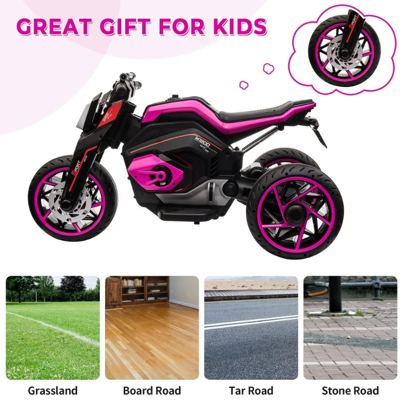12V Three-wheel Ride On Motorcycle, elec. w/horns, LED Lights, kids 3-8 Years