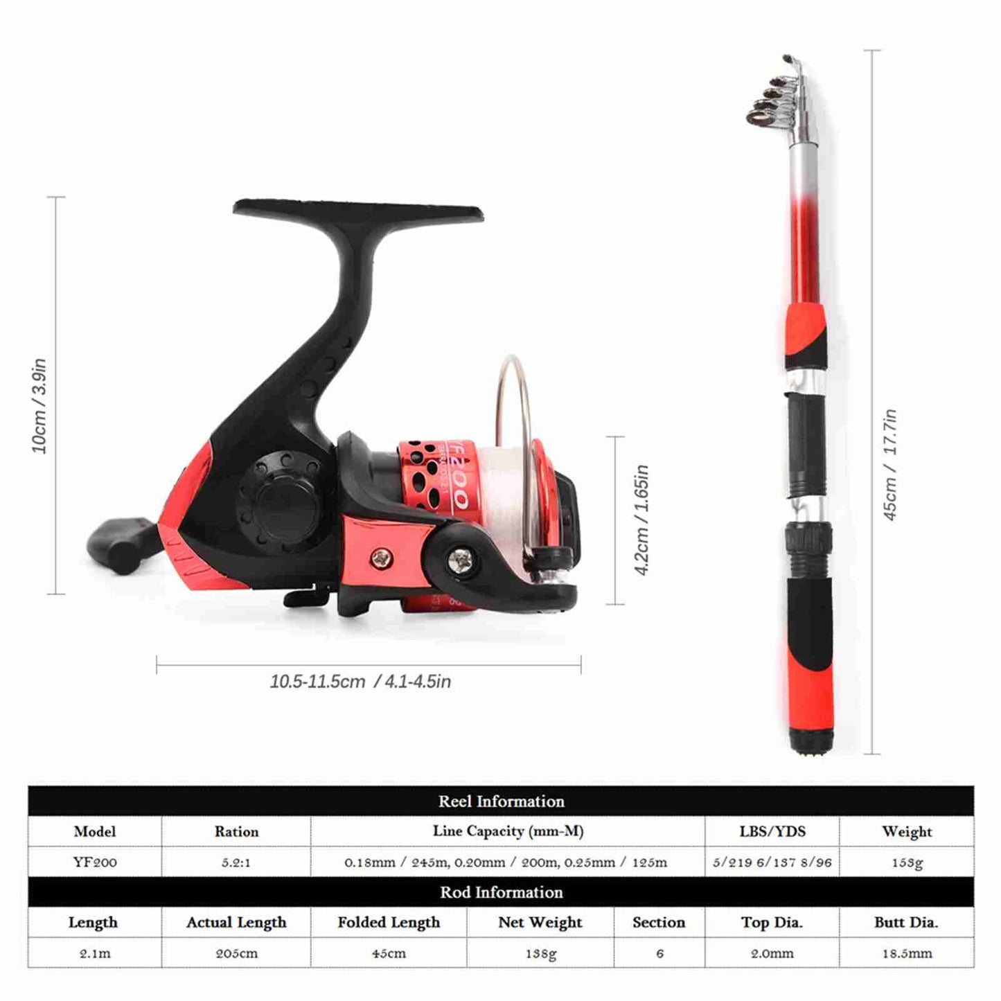 Fishing Pole Combo Set 2.1m Telescopic Rod & Reel Complete Kit fishing tackle inded