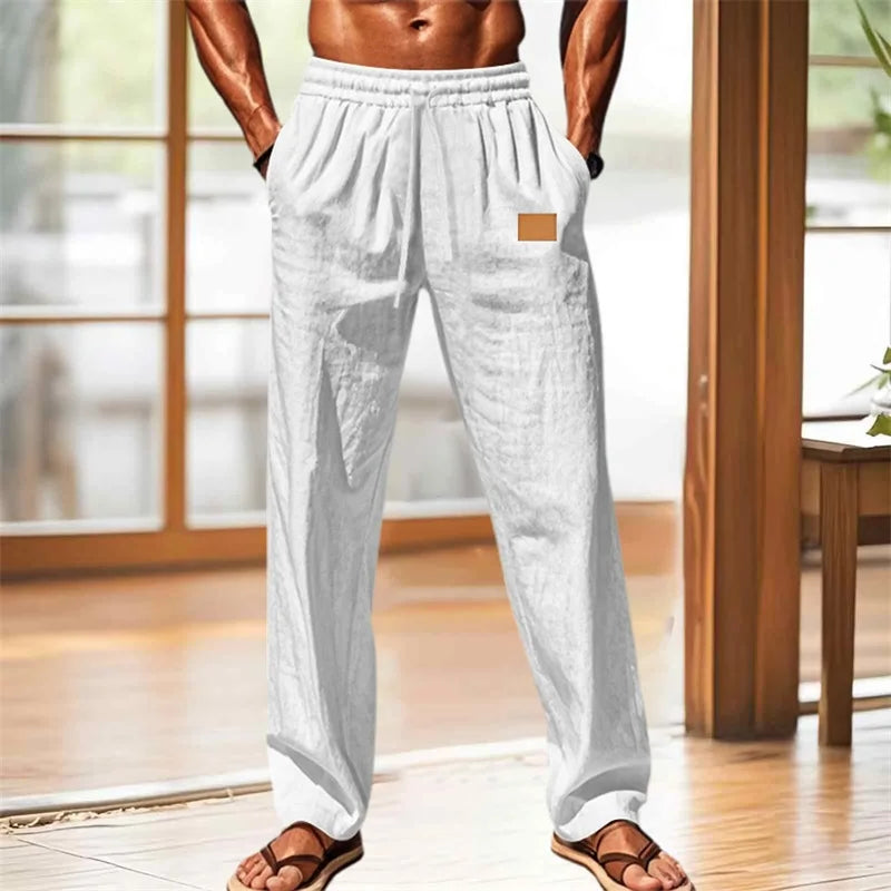 Men s Comfortable Elastic Waist Drawstring Pants with Loose Fit and Breathable Fabric Perfect for Casual Wear on the Beach or