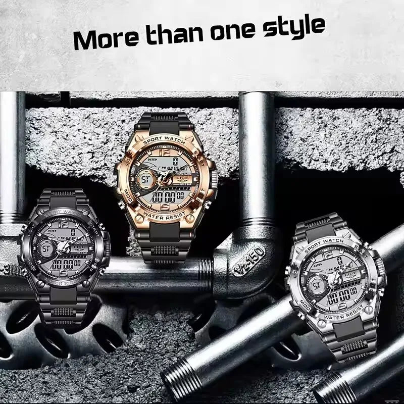 LIGE Military Watch Digital 50m Waterproof LED Quartz Clock Sport Watch, Cool Mens
