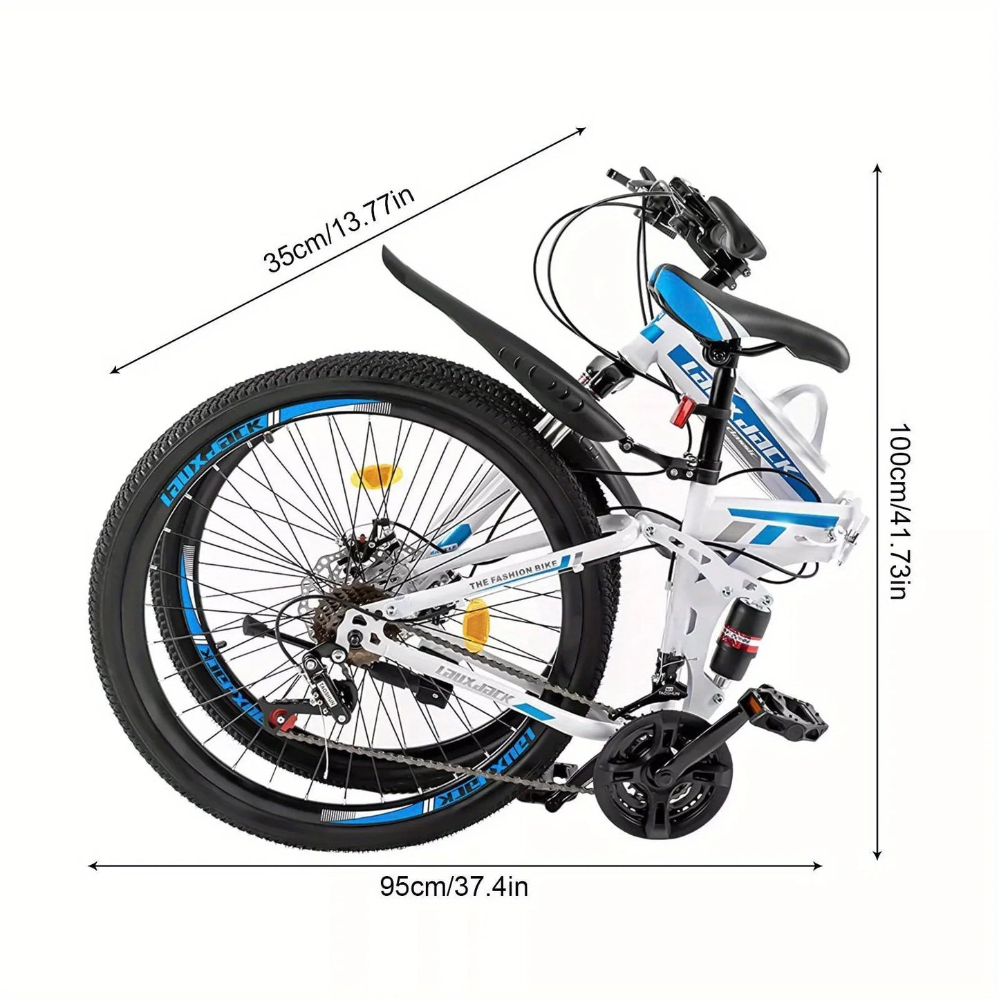 26" Folding Mountain Bike Top Spec | 21-Speed Blue/White MTB | Dual Disc Brakes | Ultimate Commuter & Trail Bike