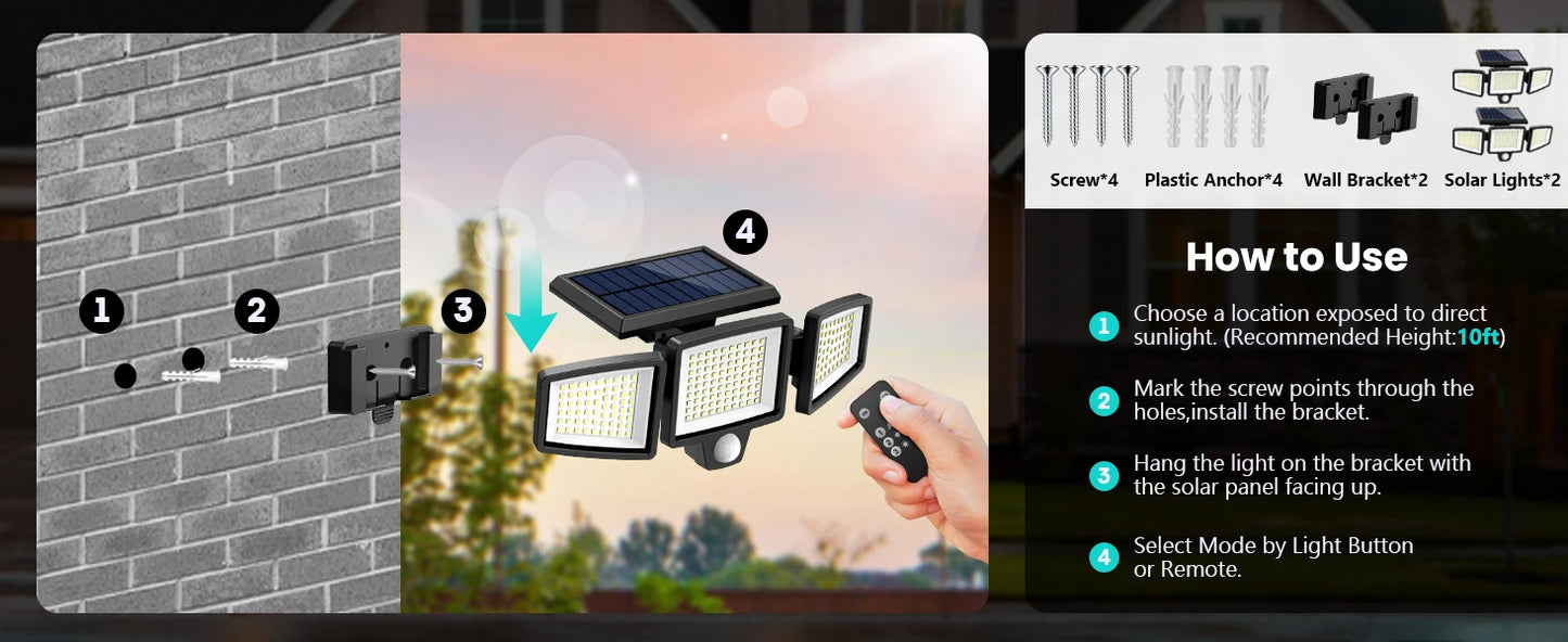 3Pack Outdoor Solar Lights, 210LED 2500LM Motion Sensor Security Lights, IP65 Waterproof
