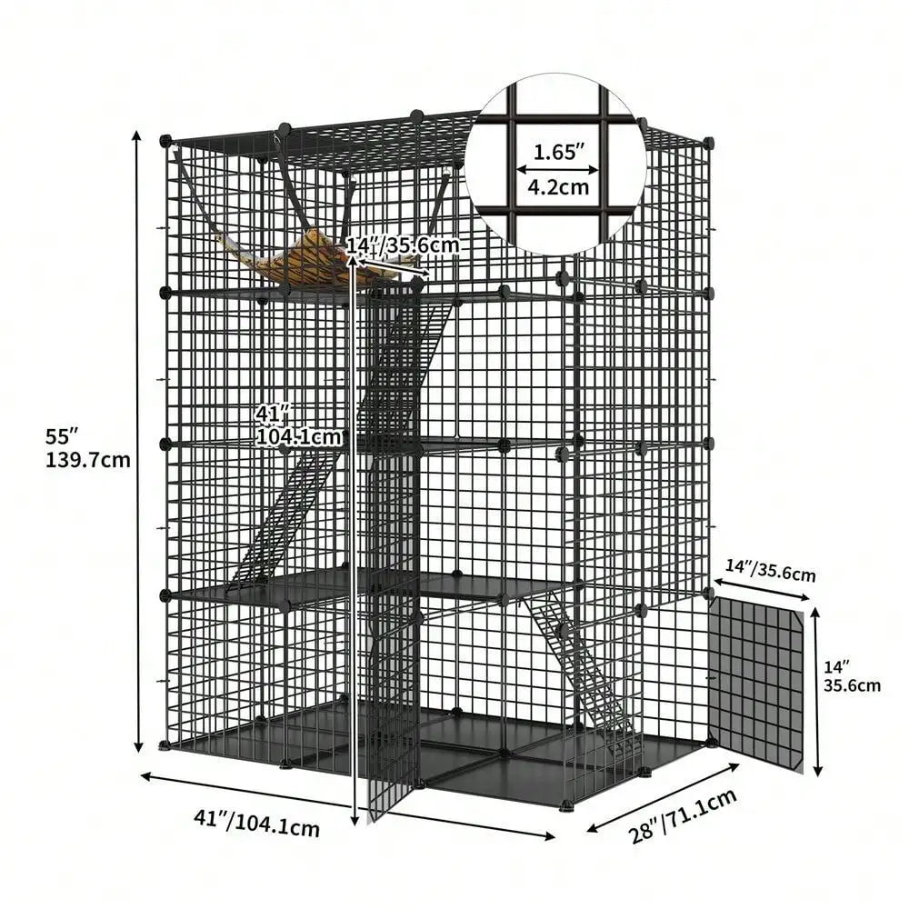 4-Tier Large Cat Cage Enclosure Metal Wire Kennel Playpen Catio with Hammock