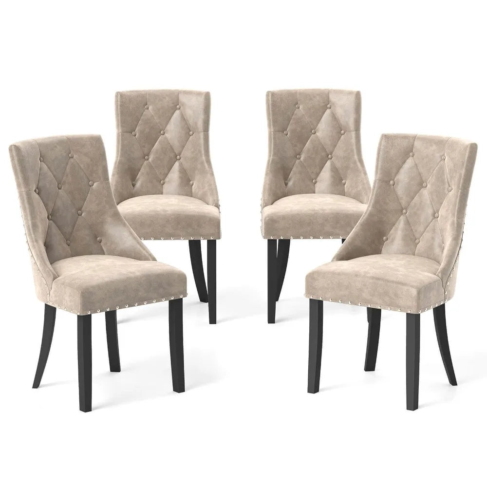 Upholstered Dining Chairs Set of 4 Tufted Wingback Chairs w/ Solid Wood Legs, indoor use