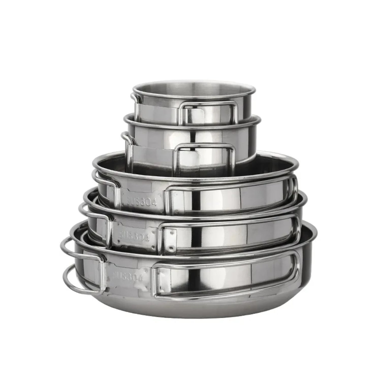 5pcs Camping Pot Set 304 Stainless Steel Kit Cooking Set