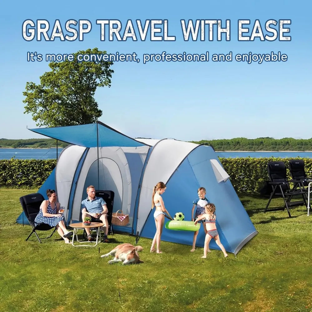 Family-Sized Weatherproof Camping Tent, Porch, Rainfly, 2-Room Easy Setup , Outdoor Living