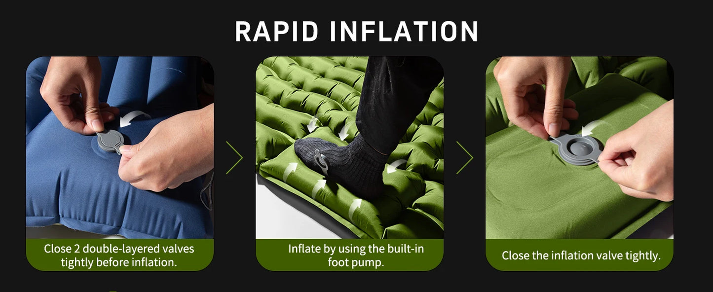 Double Sleeping Pad 4" Thick for 2 Person, Pillow Built-in Foot Pump Inflatable Backpacking Hiking