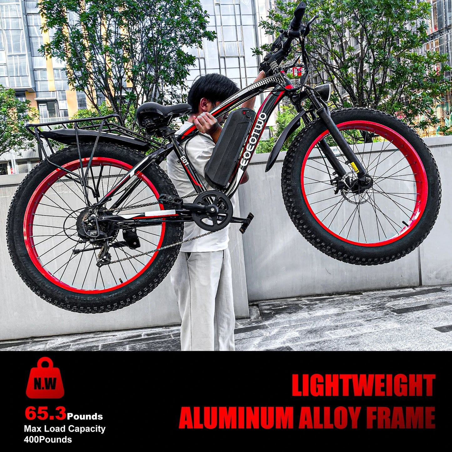 Elec.Bike Adults 1500W Peak Motor 34Mph Electric Bicycle 26" Fat Tire Mountain60Mile Range 48V 15AH