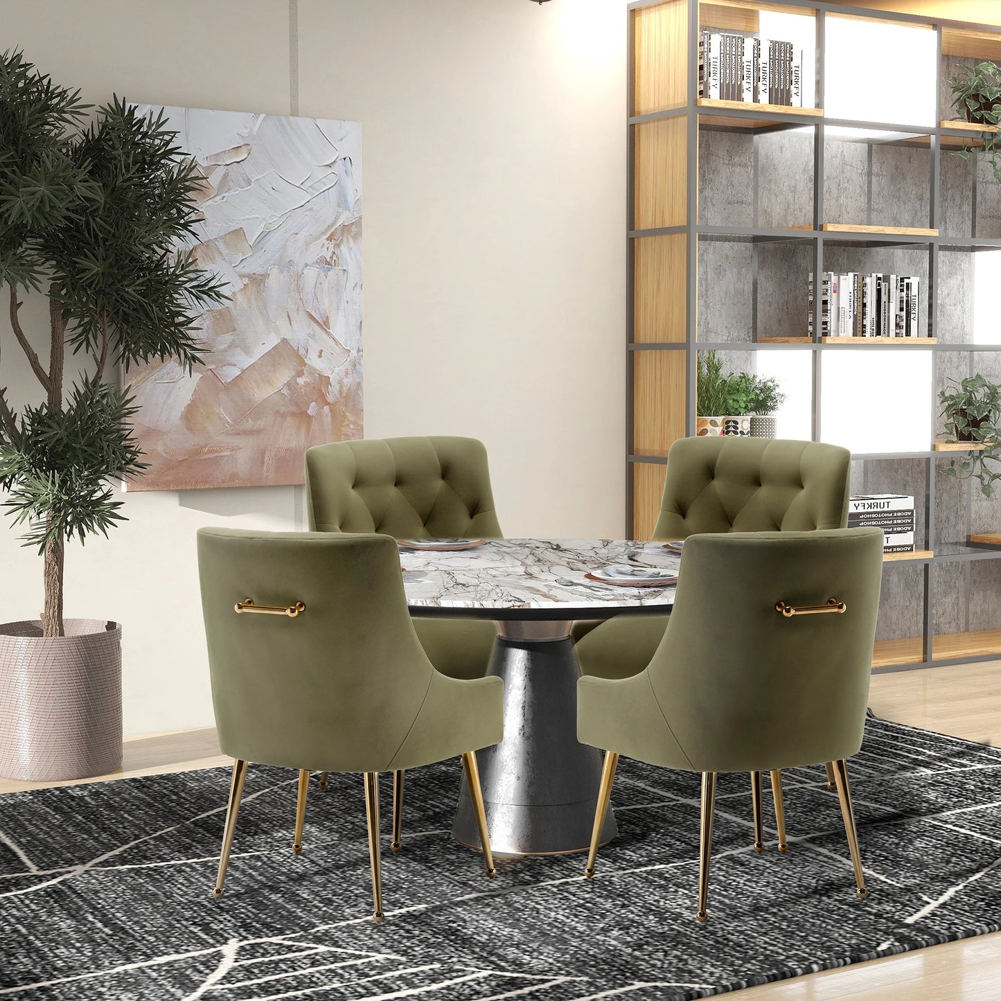 Modern Velvet Dining Chairs Set of 4, Tufted Upholstered, for Dining Room, Office Chair