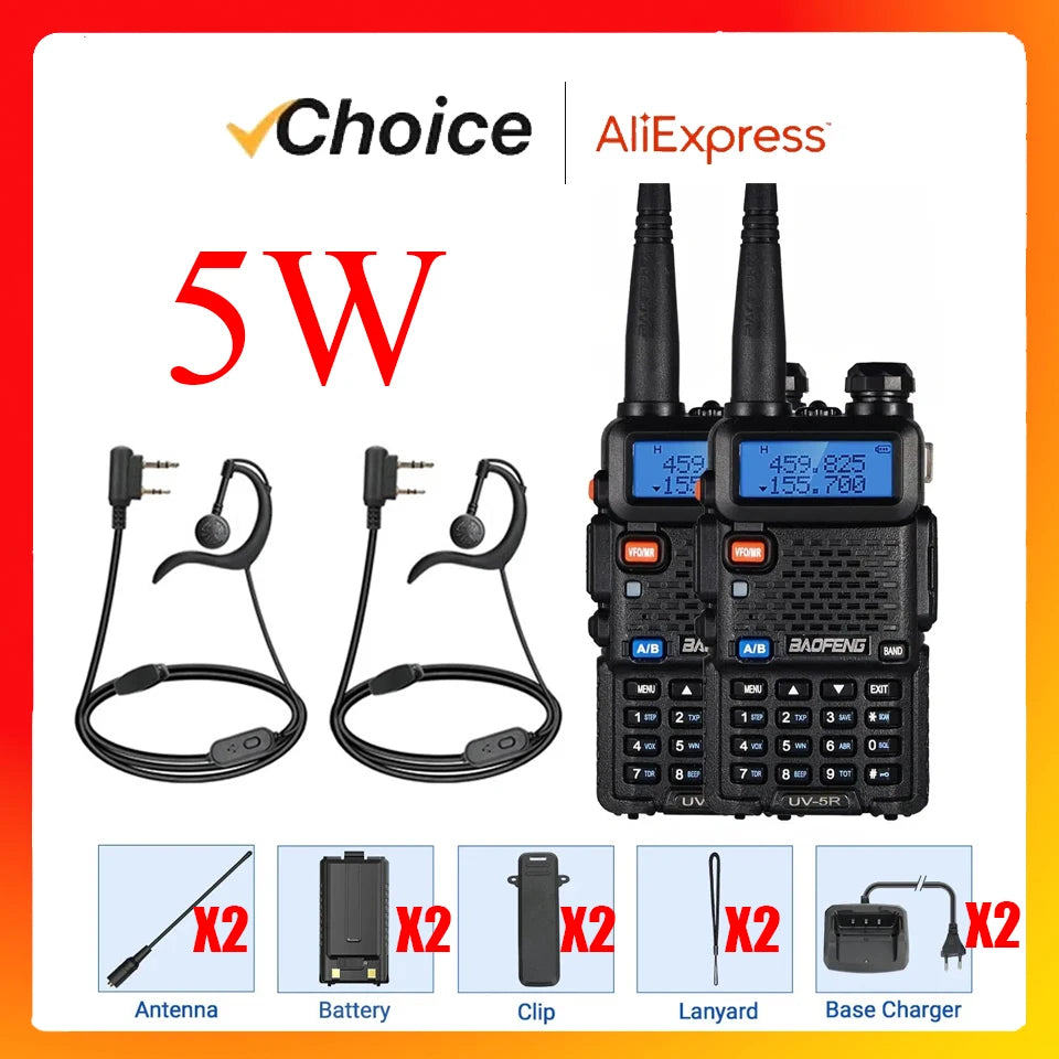 2pcs BAOFENG UV-5R 5W 8W High Power Dual Band Two Way Radio Long Range Handheld Talkies For Hunting