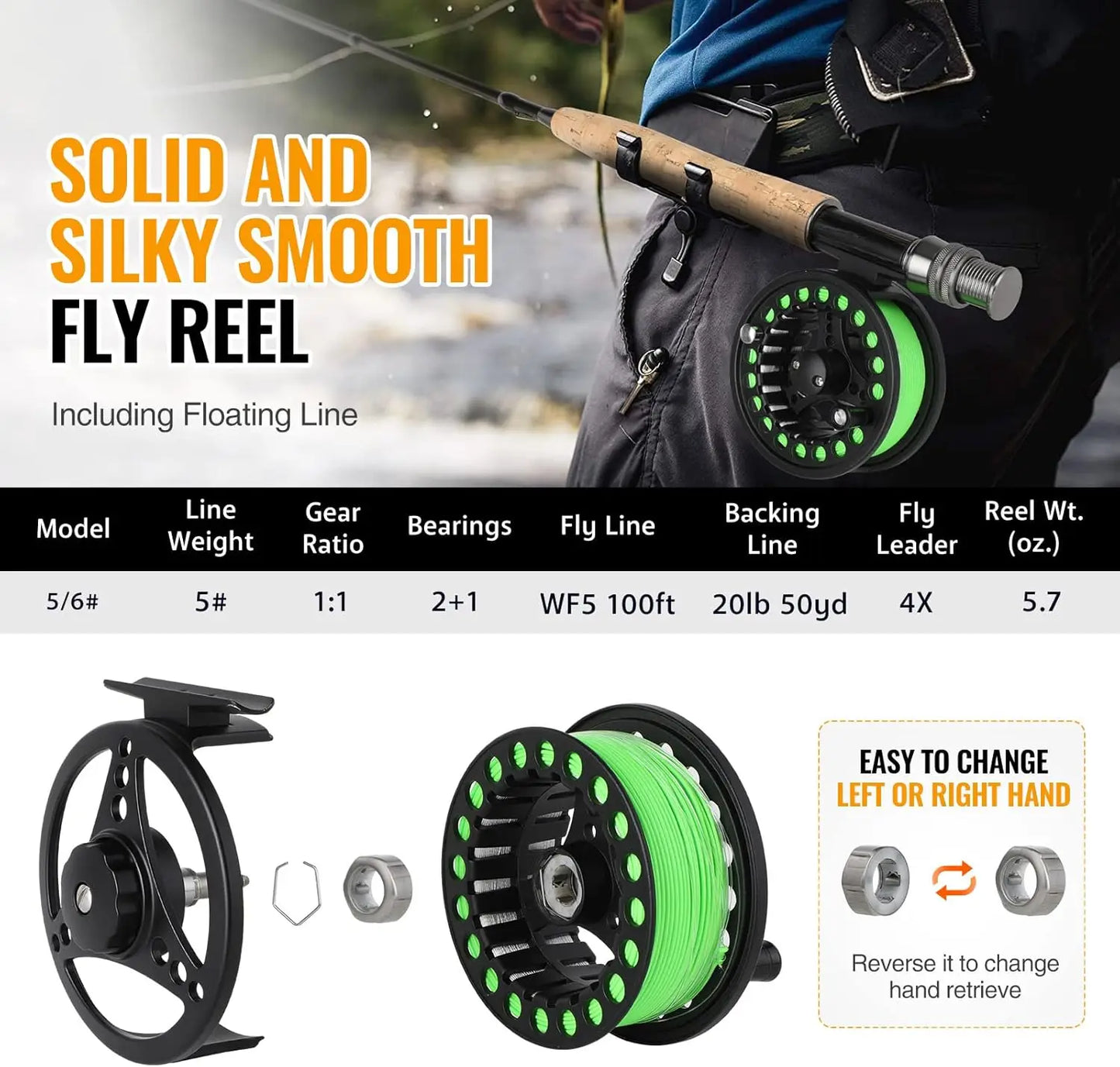 Lightweight 4-Piece Graphite Fly Fishing Rod & Reel Combo Starter Kit with Portable Bag
