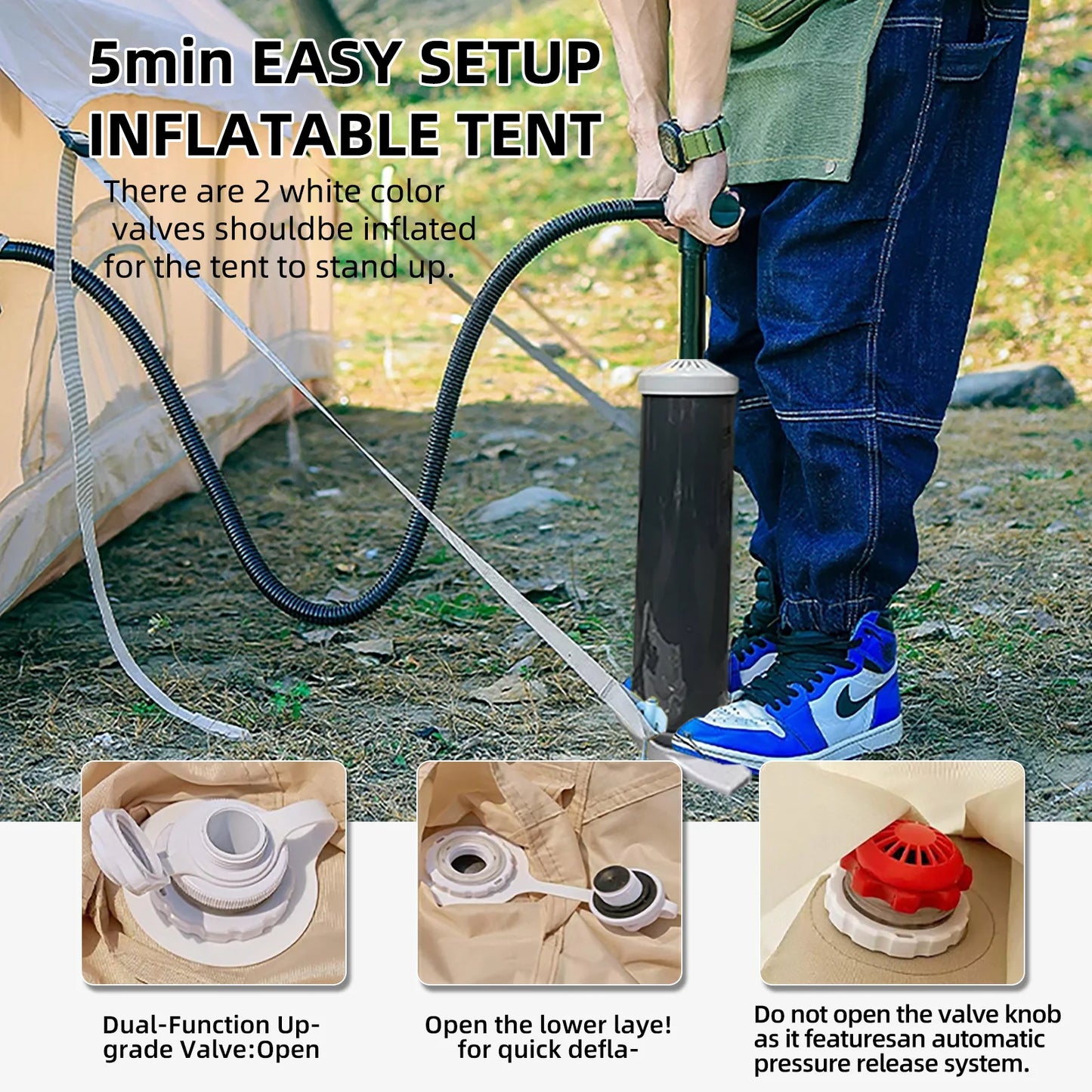 8-10 Person Inflatable Tents for Camping,129 Square Large Hand Pump,Inflatable Tent,Easy Setup