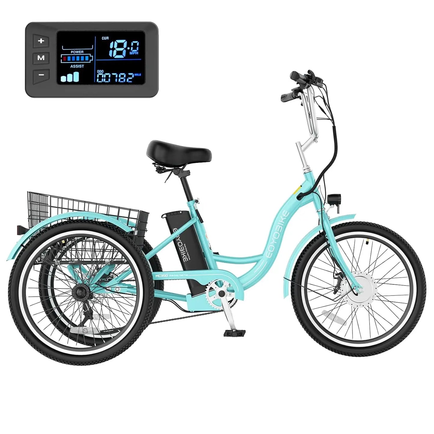 E-Tricycle, Adults 350W/500W, Up to 40/60 Miles, 20/24/26 Inches 7 Speeds