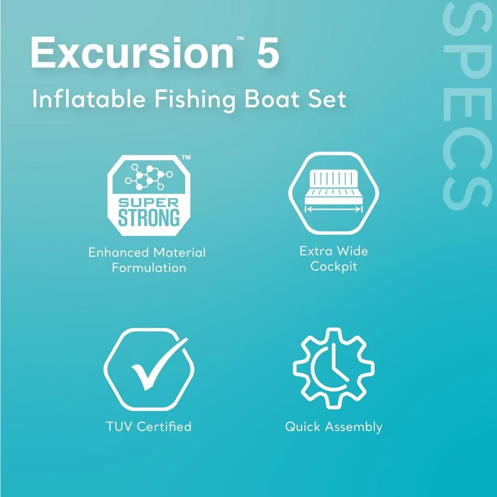 5 Person Inflatable Boat Set with 2 Aluminum Oars,Pump 12V Transom Mount Trolling Motor/Mount Kit