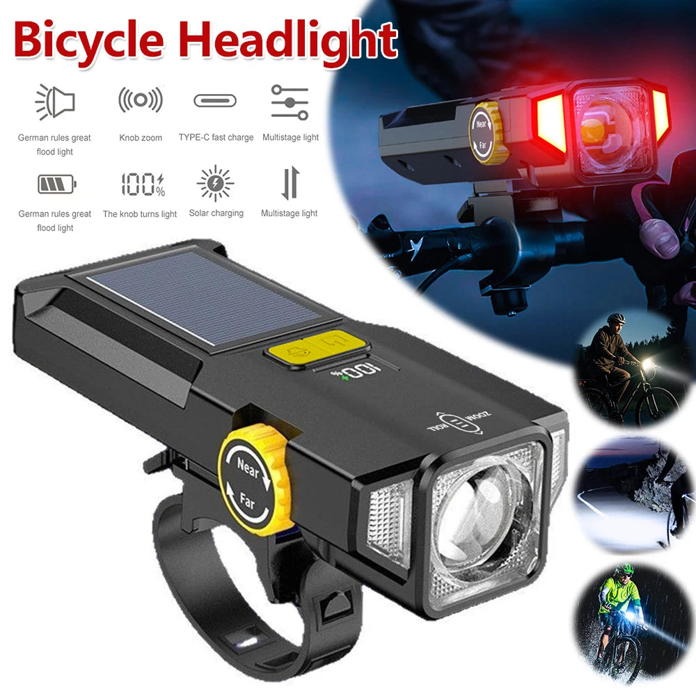 Solar Bike Front Light USB Recharge,Safety Front Lamp, Display High Brightness ,Night Riding