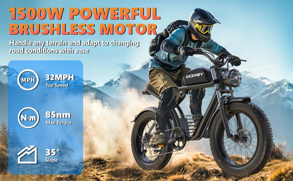 K7 E-bike 1500W Motor 48V 23AH ,20 Inch Fat Tire 32MPH 7-Speed Mountain electric bike
