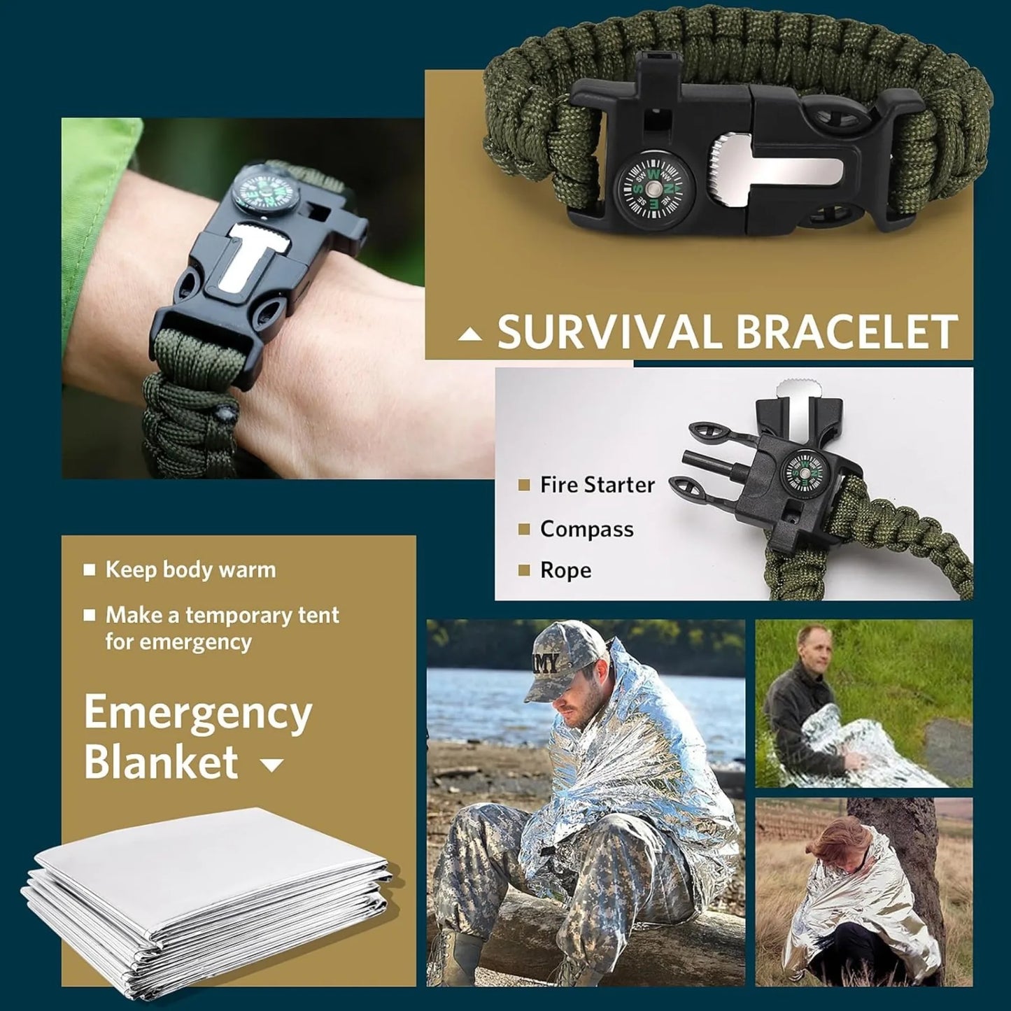 Survival pack, 13 integrated survival equipment, tactical tools, camping, hiking, hunting, outdoor