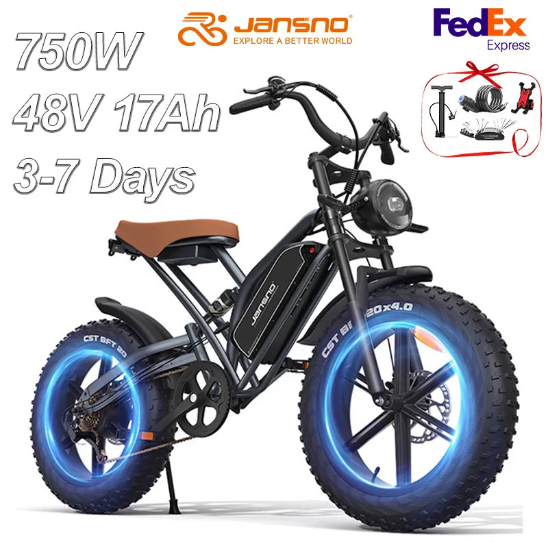 Adults Electric Bike 750/250W JANSNO X50 Removable battery 48V17AH Fat Tire 20" Off Road  25MPH