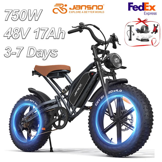 Adults Electric Bike 750/250W JANSNO X50 Removable battery 48V17AH Fat Tire 20" Off Road  25MPH
