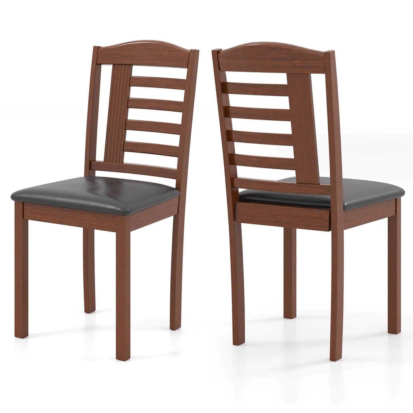Dining Chair Set of 2 with Faux Leather Upholstered Seat & Rubber Wood Frame (no table)