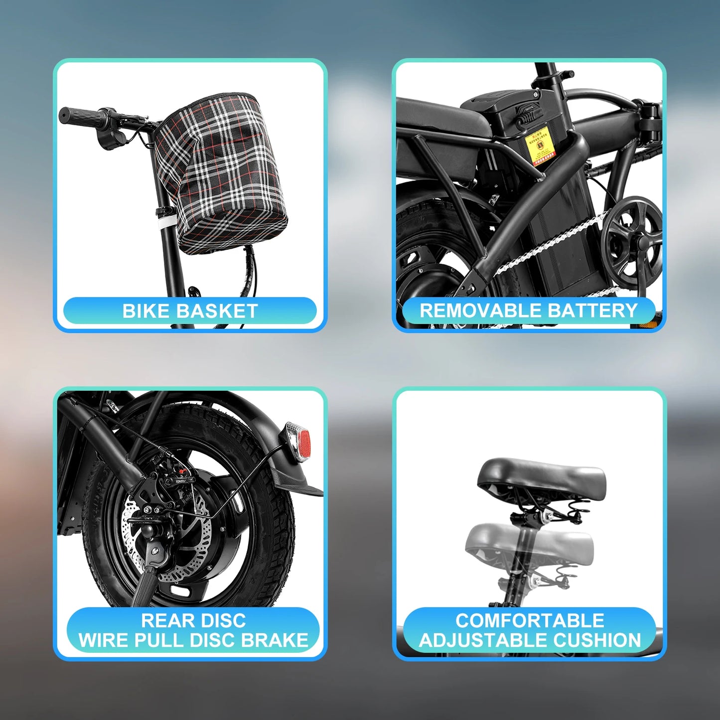 48V400W 10.4AH Foldable Electric Bike Child Dirt Bike E Bike Long Range With Basket Road Bikes
