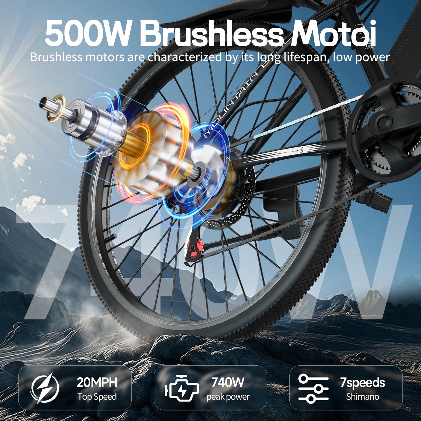 26''Electric Bike, 700W Peak Motor,20MPH 35Mi ,480Wh Removable Battery, 7-Speed& LCD Display